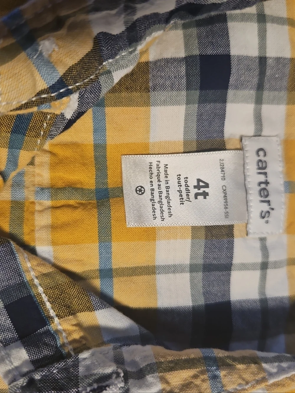 Carter's Yellow and Navy Plaid Button-Down Shirt Size 4T